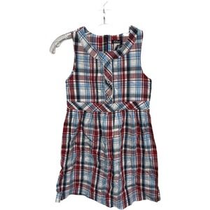 Vintage little girls blue red plaid dress 100% cotton size 10 uniform holiday